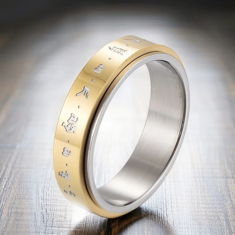 Tibetan Mantra Rotatable Titanium Steel Ring Tibetan Mantra Rotatable Titanium Steel Ring