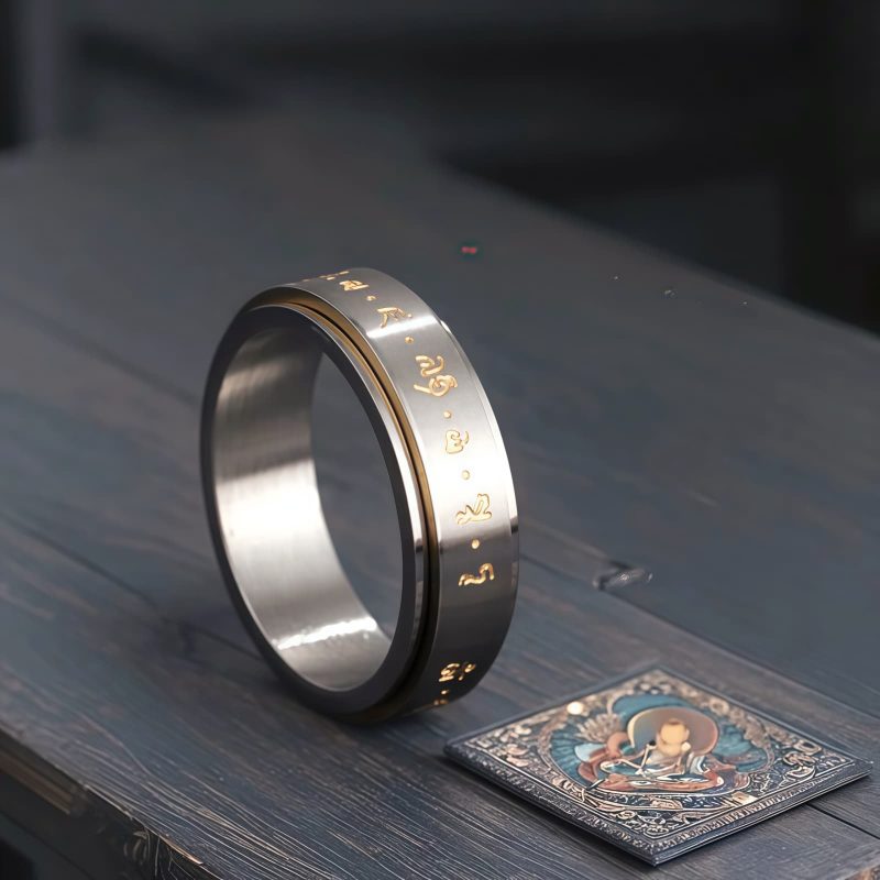 Tibetan Mantra Rotatable Titanium Steel Ring Tibetan Mantra Rotatable Titanium Steel Ring