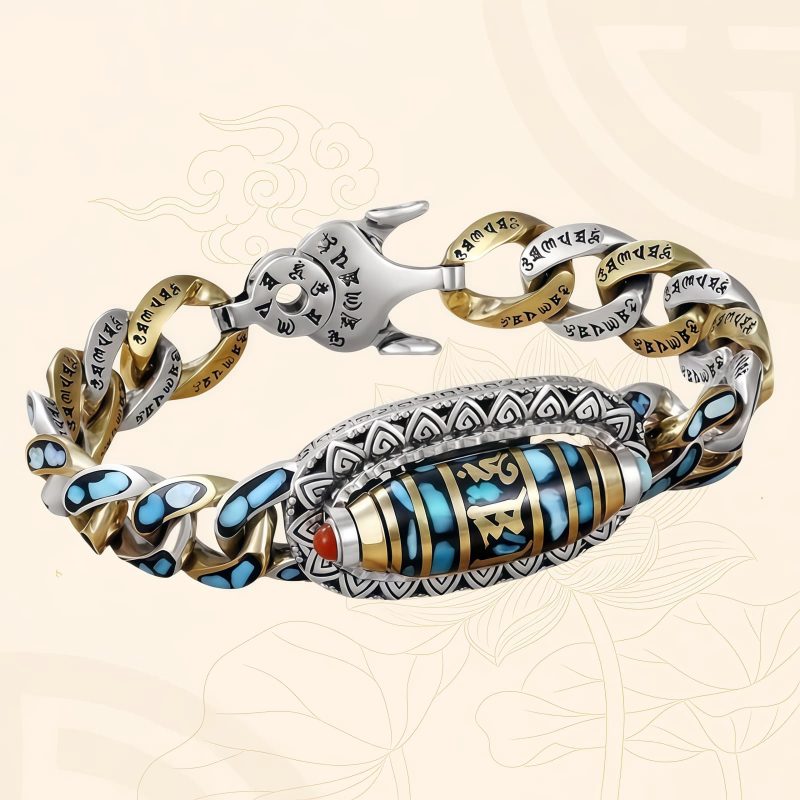 Pulsera Tibetana de Ágata Dzi de Nueve Ojos y Turquesa para Protección Tibetan Nine-Eye Dzi Bead Turquoise Protection Bracelet
