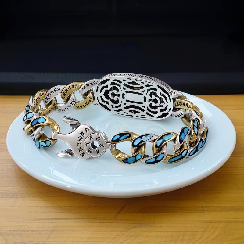Pulsera Tibetana de Ágata Dzi de Nueve Ojos y Turquesa para Protección Tibetan Nine-Eye Dzi Bead Turquoise Protection Bracelet