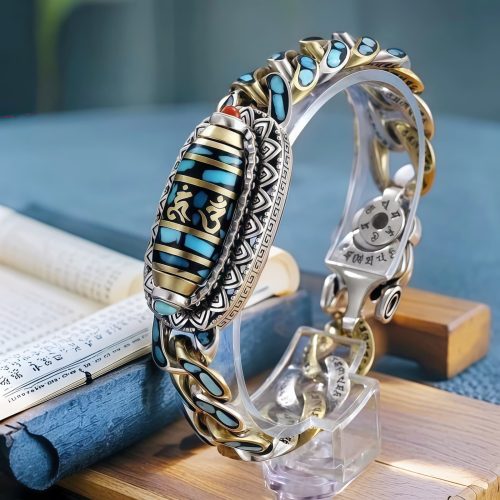 Pulsera Tibetana de Ágata Dzi de Nueve Ojos y Turquesa para Protección