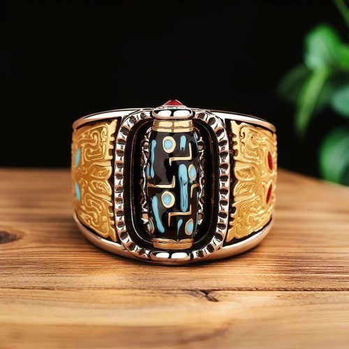 Anillo Tibetano Giratorio Dzi de 9 Ojos: Abundancia y Protección