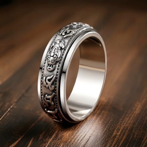 Anillo Tibetano Om Mani Padme Hum y PiXiu: Abundancia y Protección