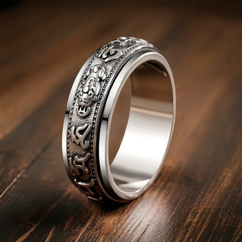 Tibetischer Om Mani Padme Hum PiXiu Ring für Wohlstand & Glück Tibetan Om Mani Padme Hum PiXiu Wealth Luck Ring