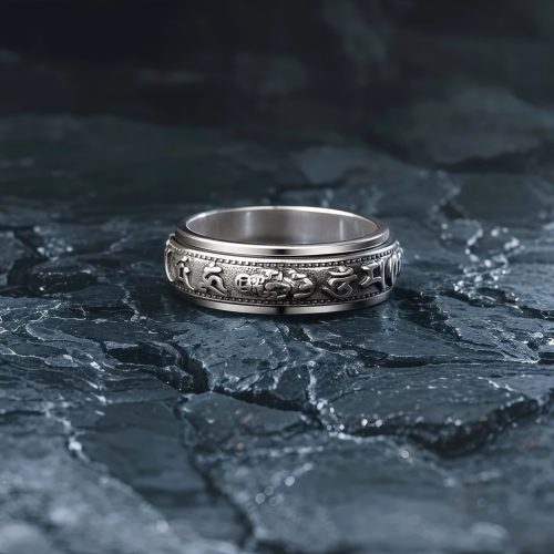 Anillo Tibetano Om Mani Padme Hum y PiXiu: Abundancia y Protección
