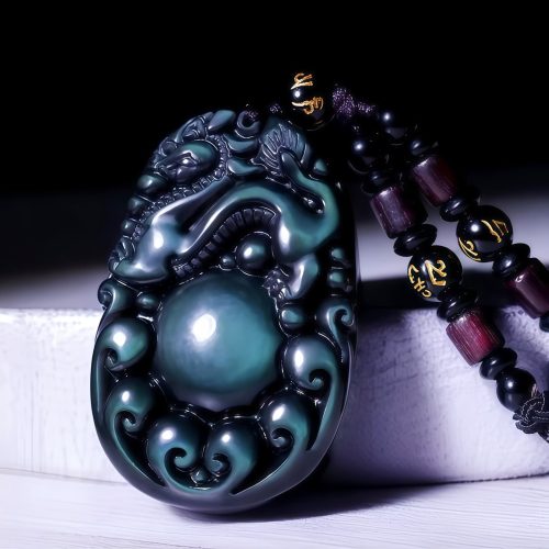 Collar de Obsidiana Arcoíris con PiXiu Tibetano