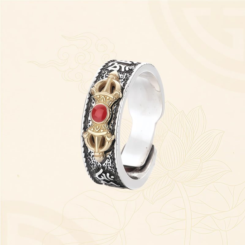 Tibetan Red Agate Dorje Vajra Ring Tibetan Red Agate Dorje Vajra Ring
