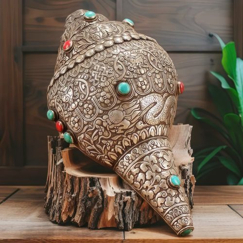 Tibetan Shankha Conch Shell Home Decoration with Eight Auspicious Symbols