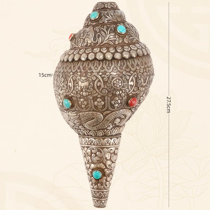 吉祥八紋を刻むチベット法螺貝(シャンカ)の装飾品:浄化と繁栄を呼ぶインテリア Tibetan Shankha Conch Shell Home Decoration with Eight Auspicious Symbols