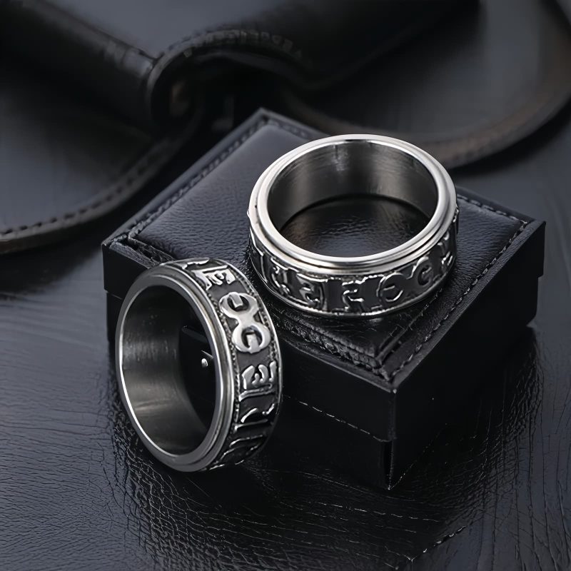Tibetan Om Mani Padme Hum Titanium Steel Spinner Ring Tibetan Om Mani Padme Hum Titanium Steel Spinner Ring