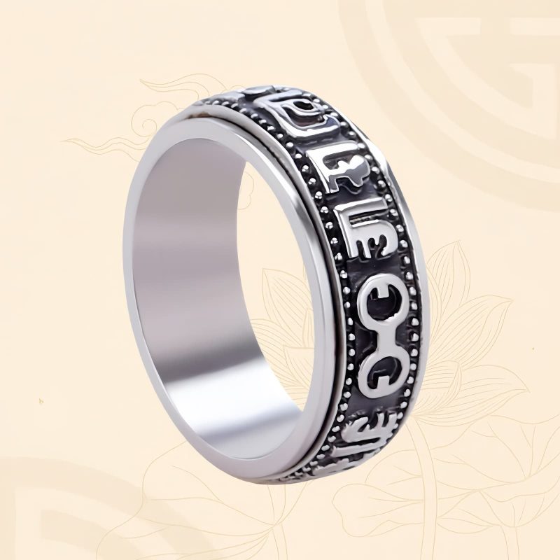 Tibetan Om Mani Padme Hum Titanium Steel Spinner Ring Tibetan Om Mani Padme Hum Titanium Steel Spinner Ring