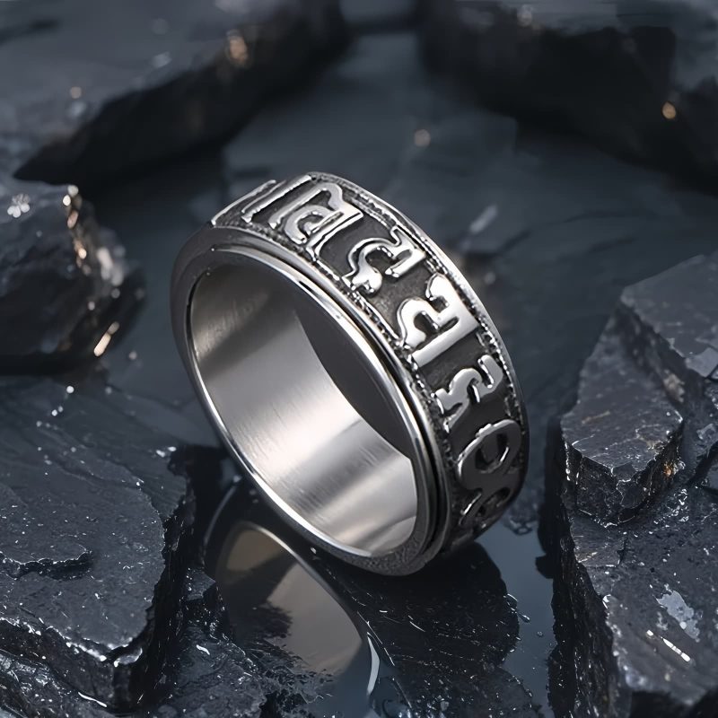Tibetan Om Mani Padme Hum Titanium Steel Spinner Ring Tibetan Om Mani Padme Hum Titanium Steel Spinner Ring