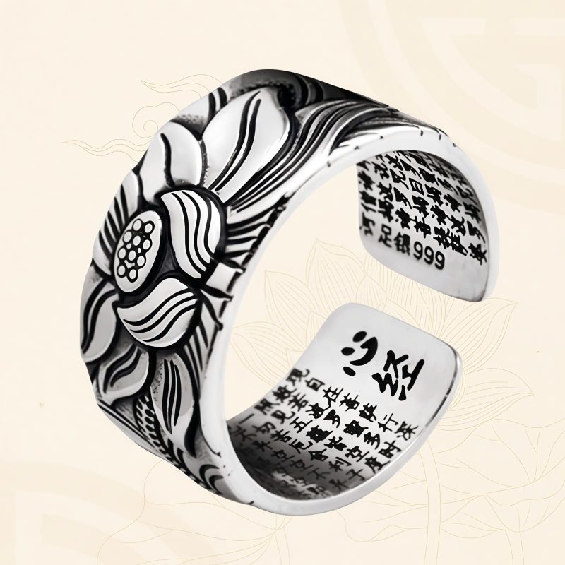 Tibetan White Copper Enlightenment Ring with Lotus Tibetan White Copper Enlightenment Ring with Lotus