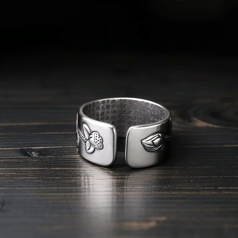 Tibetan White Copper Enlightenment Ring with Lotus Tibetan White Copper Enlightenment Ring with Lotus