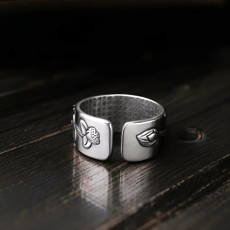 Tibetan White Copper Enlightenment Ring with Lotus Tibetan White Copper Enlightenment Ring with Lotus