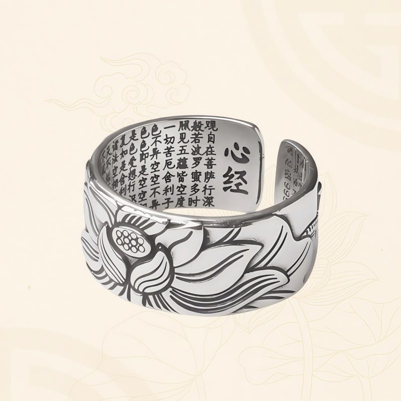 Tibetan White Copper Enlightenment Ring with Lotus Tibetan White Copper Enlightenment Ring with Lotus