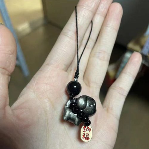 Silver Sheen Obsidian Fu Dog Protection Necklace