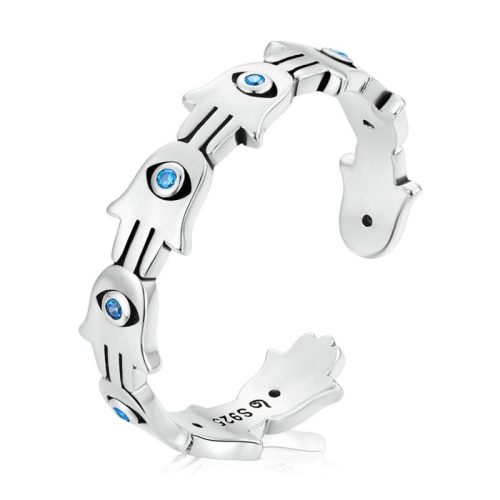 925 Silver Hamsa Adjustable Zircon Ring