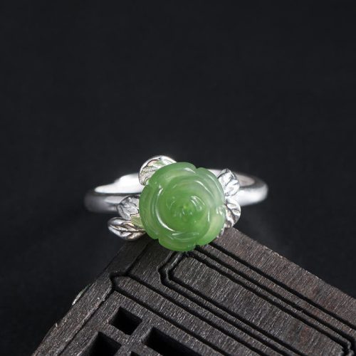 925 Silver Jade Adjustable Luck Ring
