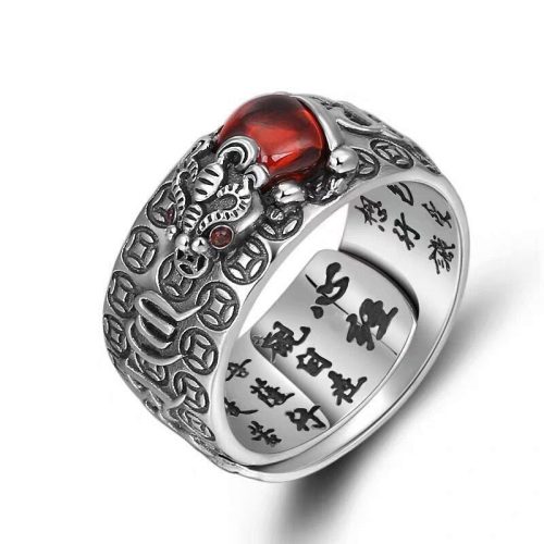Copper Garnet PiXiu Wealth Adjustable Ring
