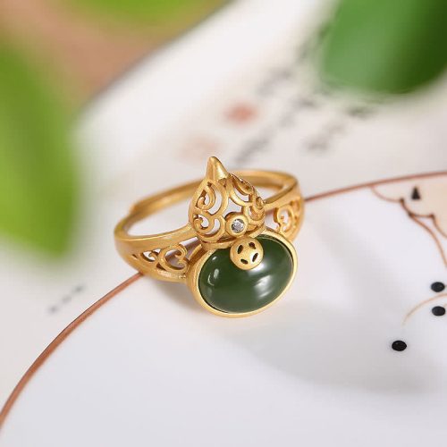 Gourd Cyan Jade Adjustable Success Ring