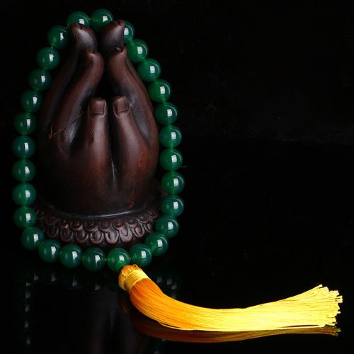 Natural Green Agate Wrist Mala with Power Tassels