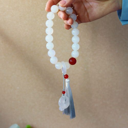 White Red Agate Luck Wrist Mala with Tassels