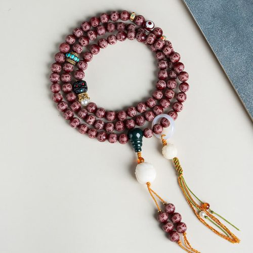 Tibetan Red Bodhi Seed Om Mani Padme Hum Bracelet