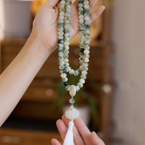 Natural Bodhi Seed 108 Mala Bracelet with Lotus Charm