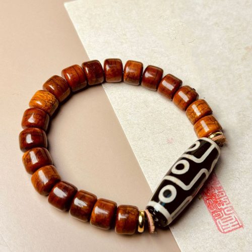 Tibetan Yak Bone Nine-Eye Dzi Bead Bracelet