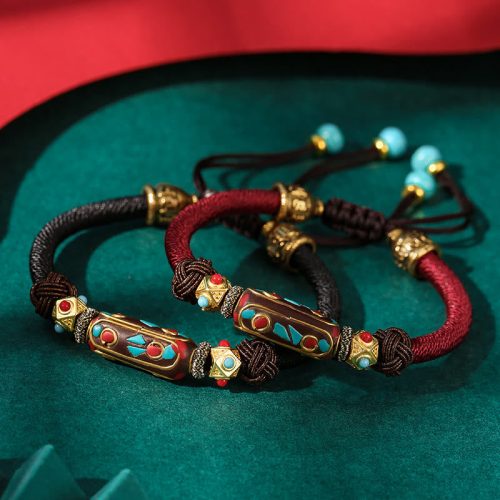Tibetan Turquoise Om Mani Padme Hum Braided Bracelet