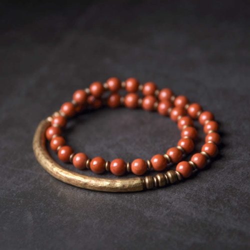 Moss Agate Red Jasper Black Obsidian Copper Couple Bracelet