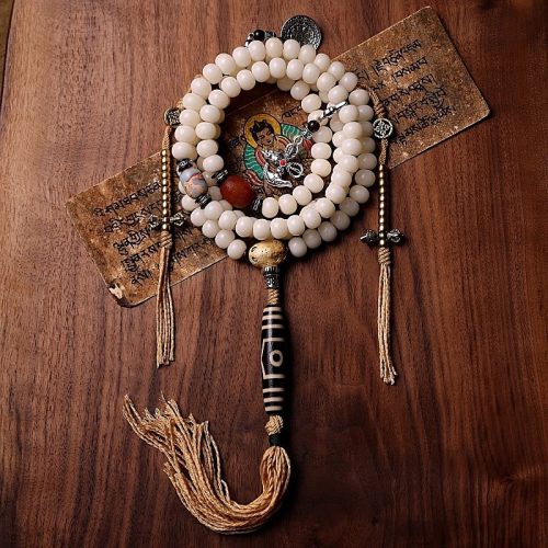 Tibet 108 Mala Bodhi Seed Dzi Bead Gray Agate Wealth Bracelet