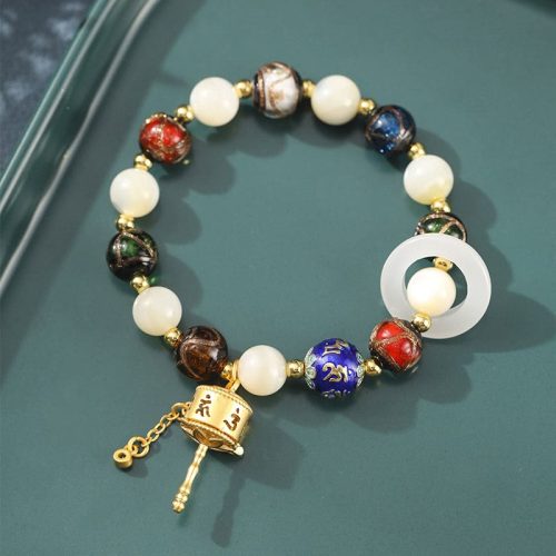 Tibetan Liuli Glass Om Mani Padme Hum Prayer Wheel Bracelet