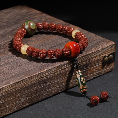 Tibet Rudraksha Dzi Bead Lucky Cat Wealth Bracelet