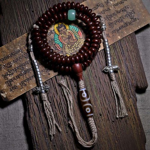 Tibet 108 Mala Beads Purple Bodhi Seed Dzi Bead Harmony Bracelet