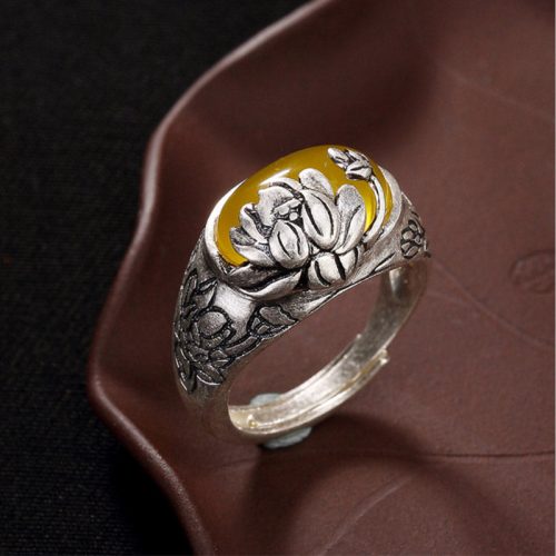 Citrine Lotus Protection Ring