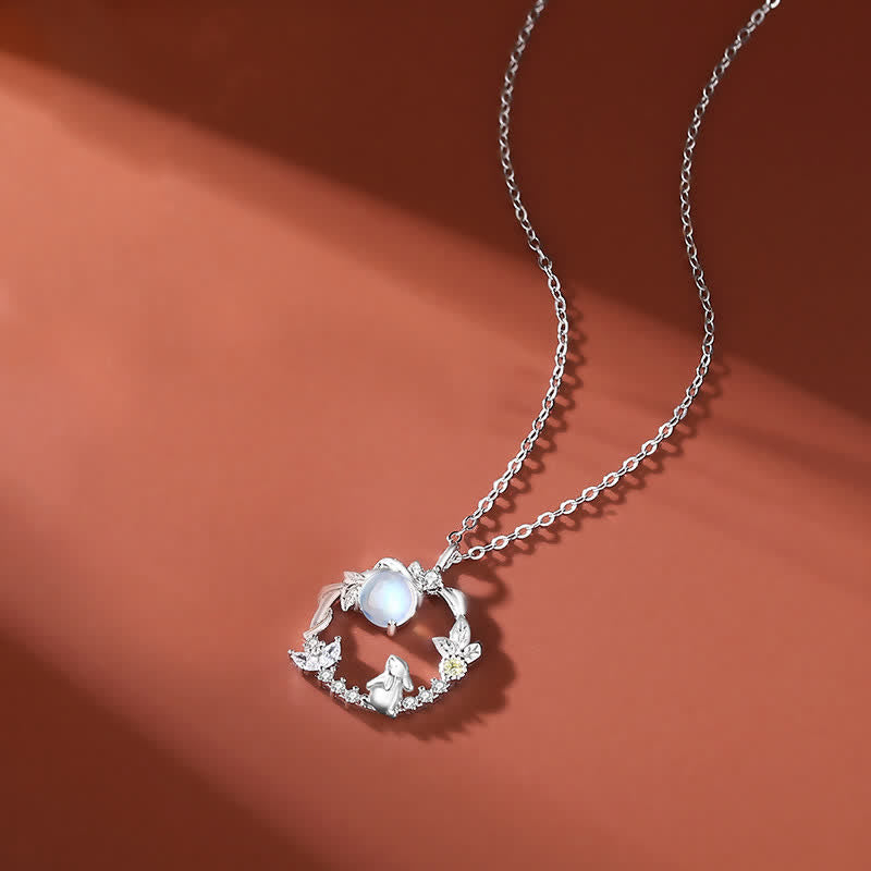 925 Sterling Silver Moonstone Rabbit Pendant Necklace
