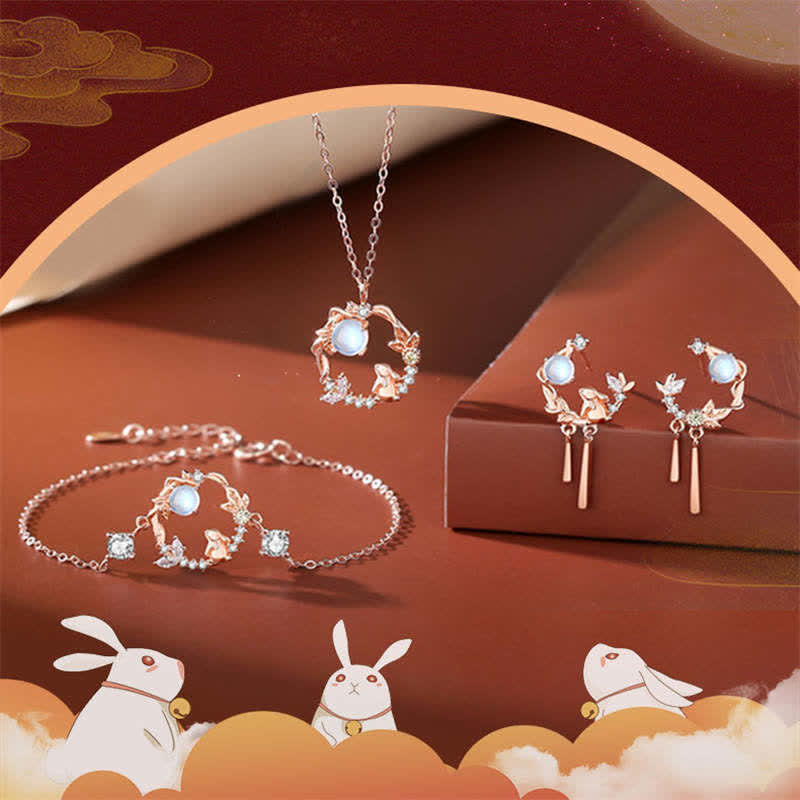 925 Sterling Silver Moonstone Rabbit Pendant Necklace