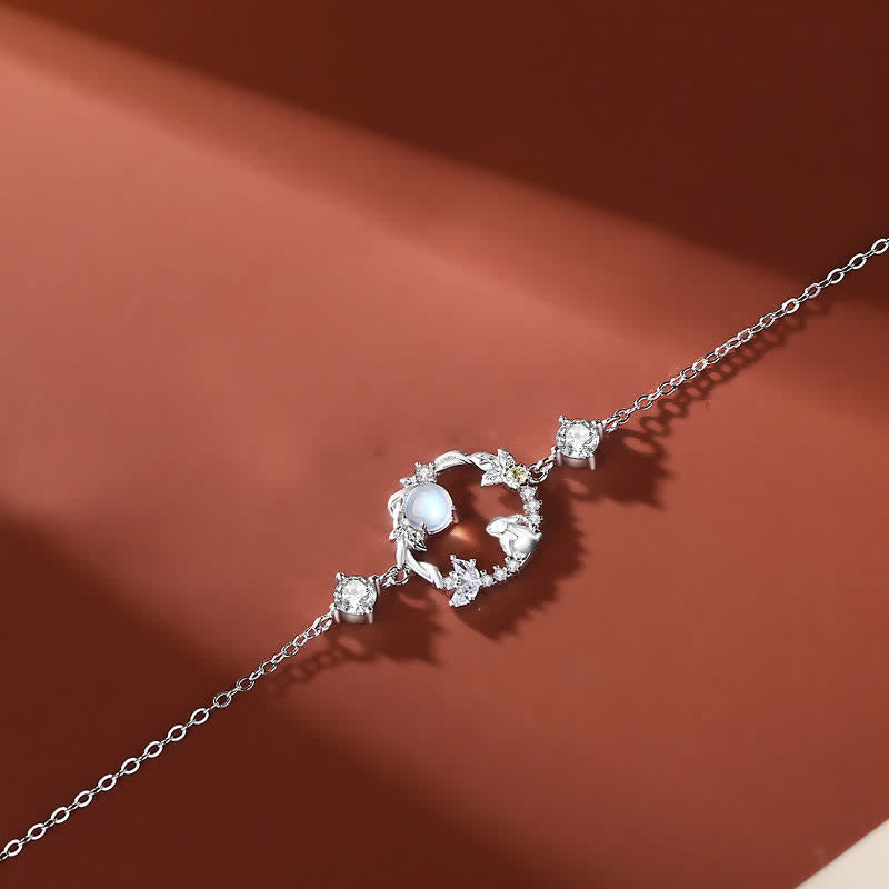 925 Sterling Silver Moonstone Rabbit Pendant Necklace