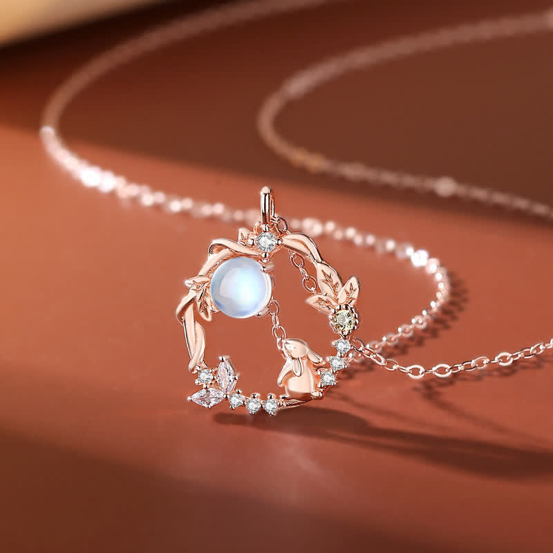 925 Sterling Silver Moonstone Rabbit Pendant Necklace