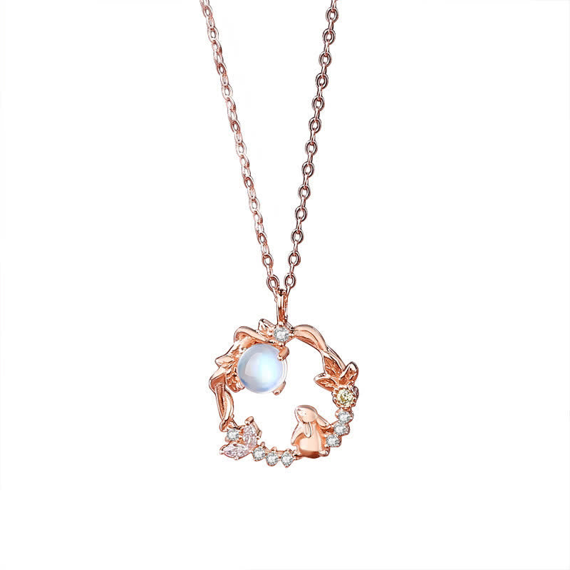 925 Sterling Silver Moonstone Rabbit Pendant Necklace