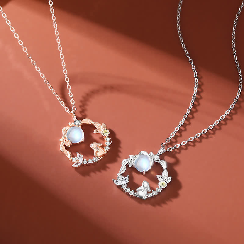 925 Sterling Silver Moonstone Rabbit Pendant Necklace