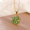 Sterling Silver Hetian Jade Clover Pendant Necklace