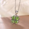 Sterling Silver Hetian Jade Clover Pendant Necklace