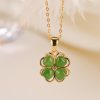 Sterling Silver Hetian Jade Clover Pendant Necklace