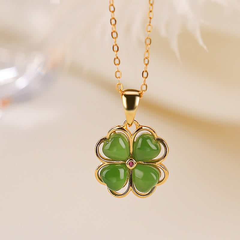 Sterling Silver Hetian Jade Clover Pendant Necklace