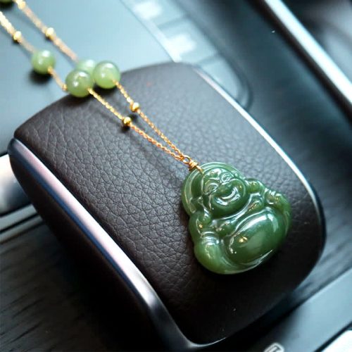 Hetian Jade Laughing Buddha Luck Necklace