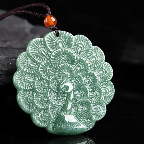 Natural Jade Peacock Luck Pendant Necklace