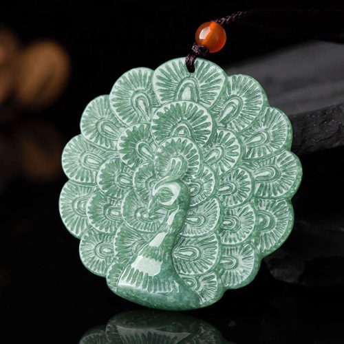Natural Jade Peacock Luck Pendant Necklace